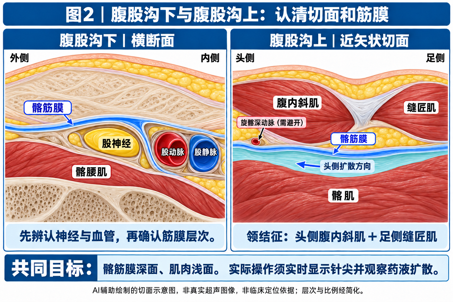 图2:腹股沟下与腹股沟上入路切面对照示意图